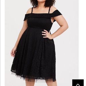 Torrid sz 18 black lace off-shoulder skater dress